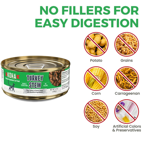 Koha Minimal Ingredient Stew Wet Cat Food - Turkey Stew - 5.5oz Can